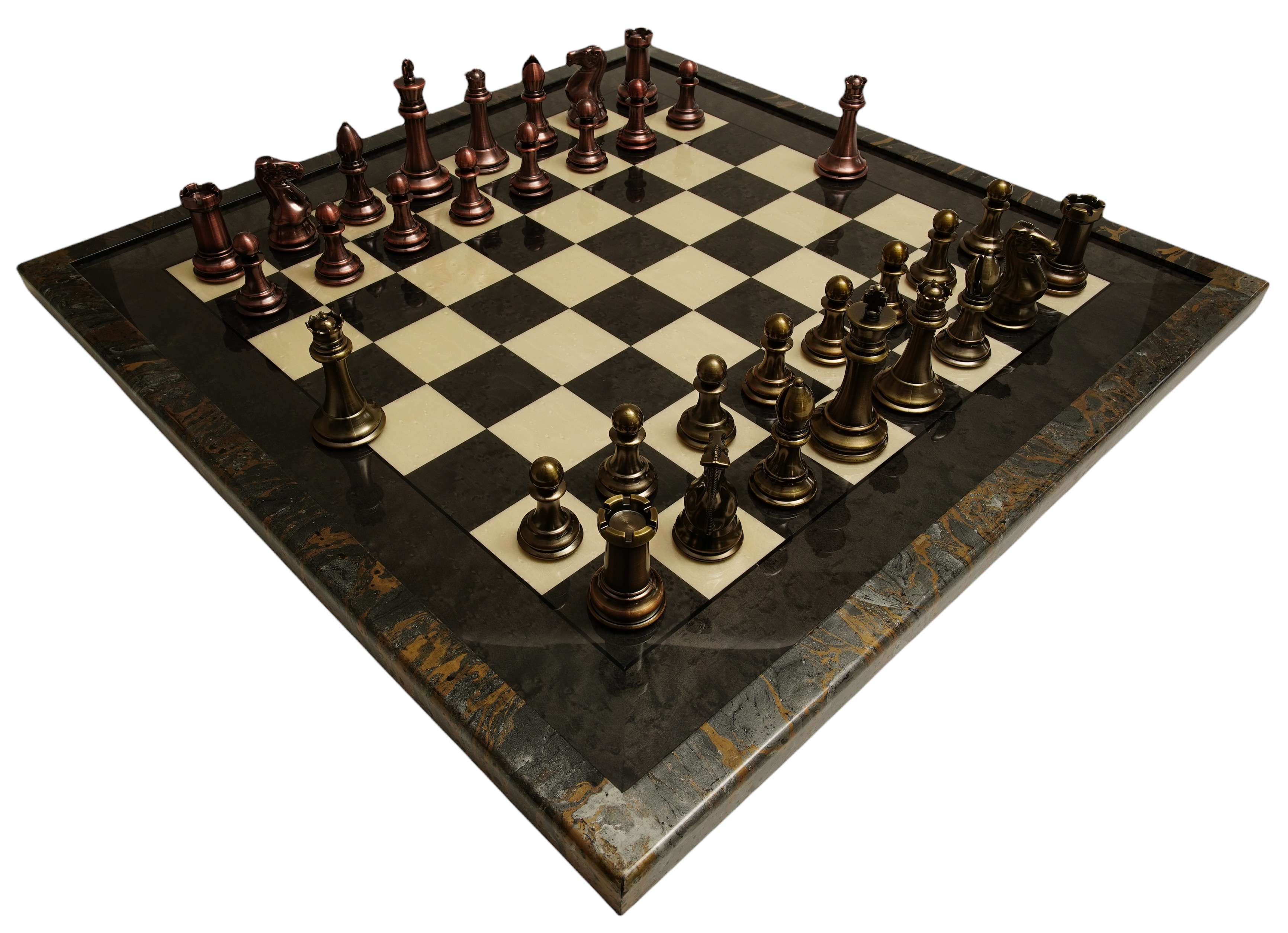 Metal Chessmen & Magnificent Chessboard from Italy